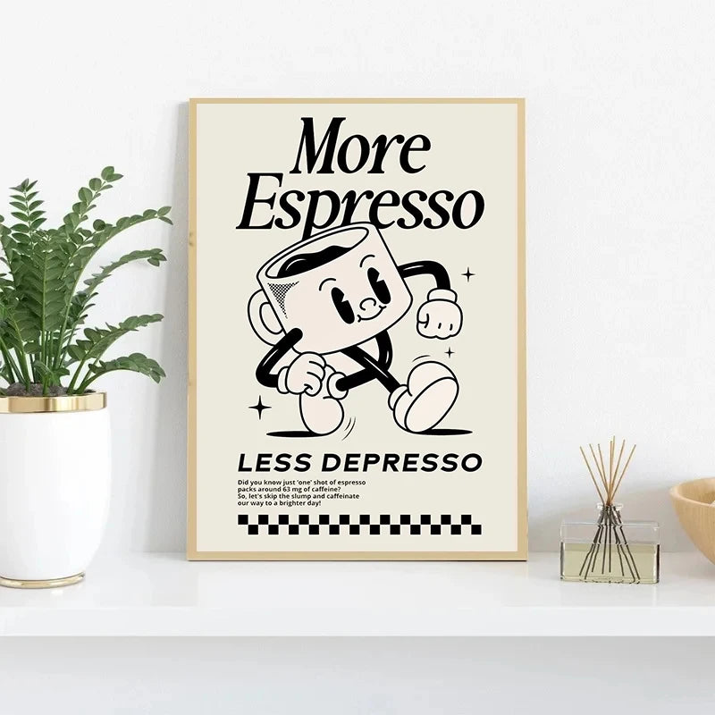 More Espresso Less Depresso Funky Cafe Coffee Quotes Poster Print Canvas Painting Wall Art Pictures for Kitchen Room Home Decor