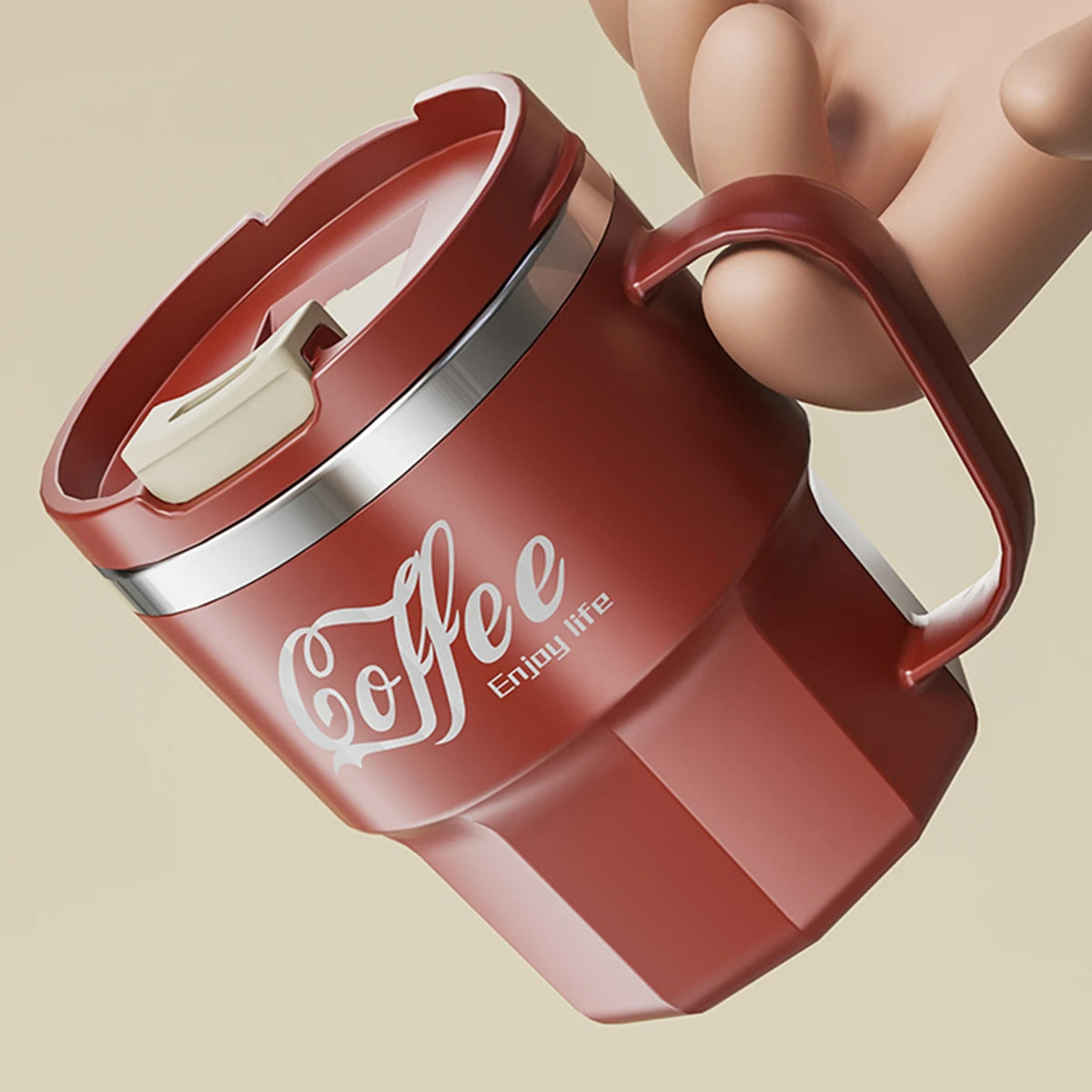 400/480ML 304 Stainless Steel Coffee Cup with Lid&Handle Double Layer Coffee Mug Drinkware Reusable Insulated Water Cup