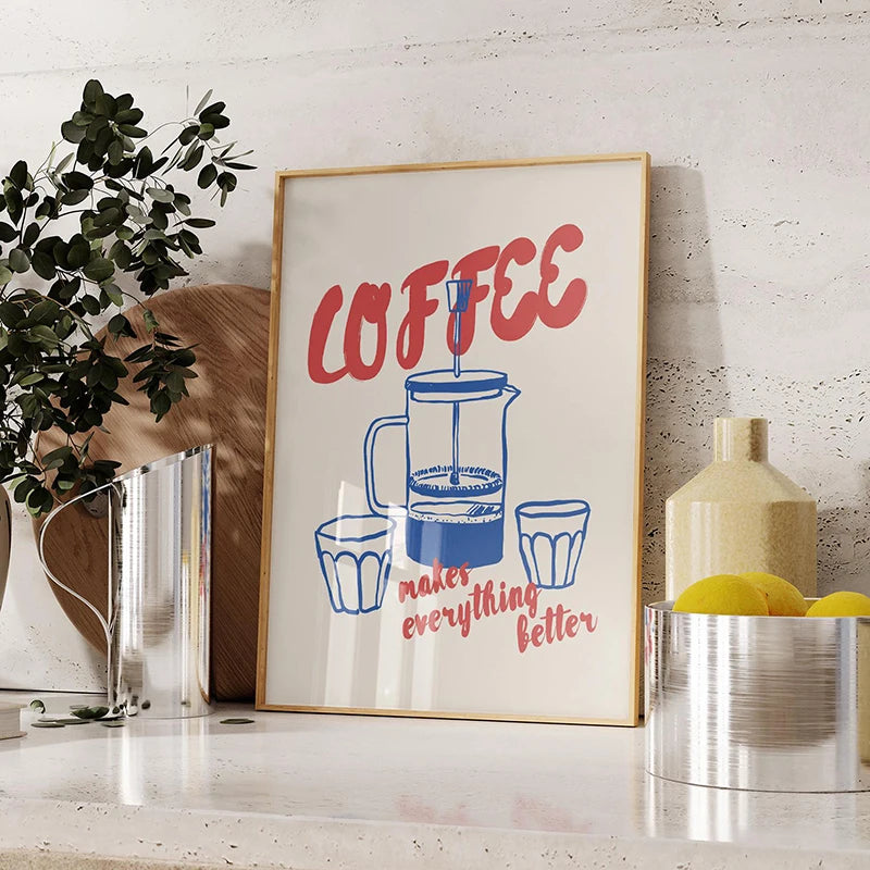 Modern Trendy Retro Vintage Pasta Coffee Espresso Wall Art Prints Canvas Painting Poster Picture for Office Kitchen Home Decor