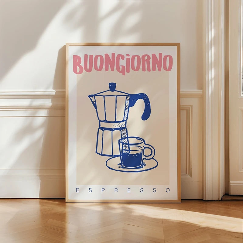 Modern Trendy Retro Vintage Pasta Coffee Espresso Wall Art Prints Canvas Painting Poster Picture for Office Kitchen Home Decor