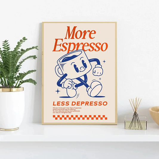 More Espresso Less Depresso Funky Cafe Coffee Quotes Poster Print Canvas Painting Wall Art Pictures for Kitchen Room Home Decor