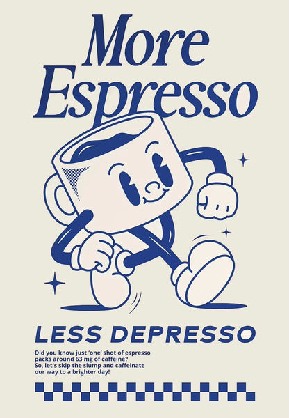 More Espresso Less Depresso Funky Cafe Coffee Quotes Poster Print Canvas Painting Wall Art Pictures for Kitchen Room Home Decor