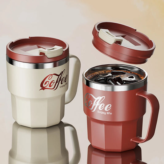 400/480ML 304 Stainless Steel Coffee Cup with Lid&Handle Double Layer Coffee Mug Drinkware Reusable Insulated Water Cup
