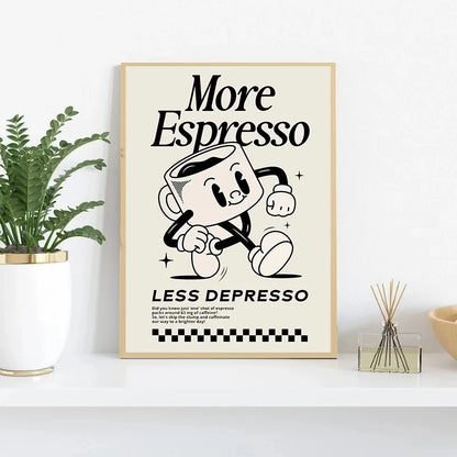 More Espresso Less Depresso Funky Cafe Coffee Quotes Poster Print Canvas Painting Wall Art Pictures for Kitchen Room Home Decor