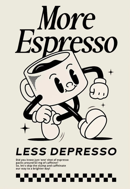 More Espresso Less Depresso Funky Cafe Coffee Quotes Poster Print Canvas Painting Wall Art Pictures for Kitchen Room Home Decor